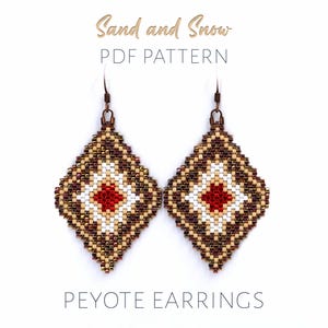 Modern folk peyote stitch earrings pattern - earthy tones diamond shape geometric design (PDF download)