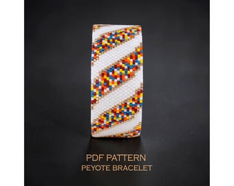 Padrão de pulseira peyote com confete colorido - pulseira de miçangas com fitas curvas salpicadas (download em PDF)