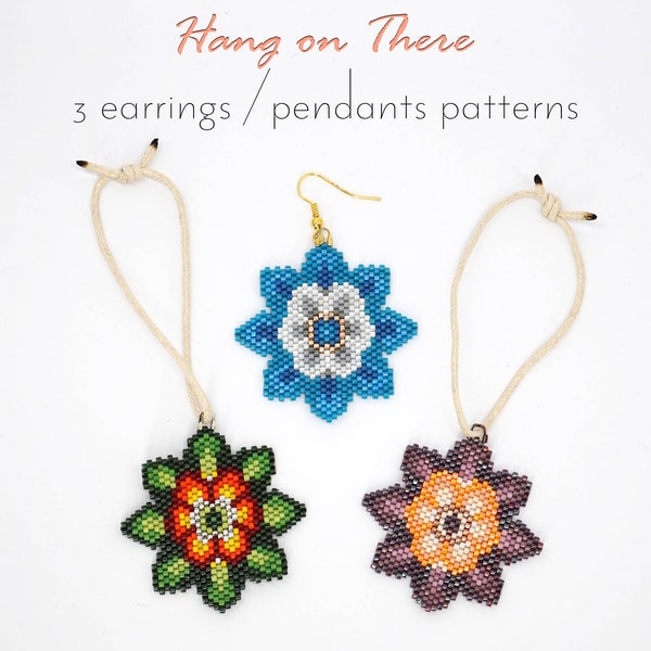 Delica pattern for brick stitch star earrings (or pendant), that is also a great beaded Christmas tree decoration in 3 sets of vivid colors.