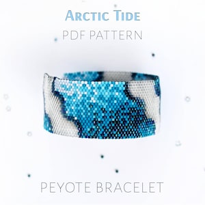 Patrón de peyote con olas oceánicas para brazalete azul ártico, gráfico de tejido de cuentas con degradado helado, diseño de joyería marina invernal (PDF)