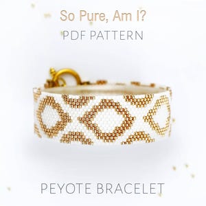 White & Gold Minimalist Peyote Bracelet Pattern, Chic Elegant Geometric Design with Organic Rounded Diamonds, Modern Adult Craft
