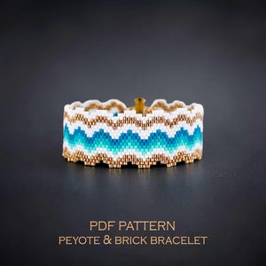 Summer Beach Beading Pattern for a Turquoise Wavy Bracelet, Golden Sand Chevron Chart, Coastal Peyote & Brick Stitch Cuff Jewelry