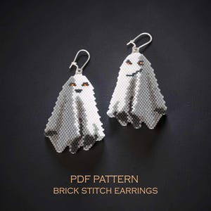 Modèles de boucles d'oreilles d'Halloween 2 en 1 au point de brique - fantômes drôles et effrayants (téléchargement PDF)