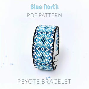 Odd count peyote beaded bracelet pattern – blue mosaic geometric tile cuff / PDF pattern