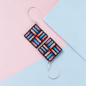 Colorful peyote earrings pattern | square ombre stripes design | quick to make geometric beadwork | PDF
