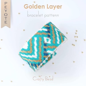 Egyptian Style Peyote Bracelet Pattern, a Geometric Cleopatra Cuff Design in Gold and Turquoise, Ancient Treasure Jewelry Guide