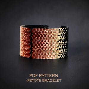Modern Ombre Peyote Pattern (2-Drop) for Copper & Gold Bracelet, Elegant Shiny Gradient Beadweaving Chart, Statement Jewelry Project
