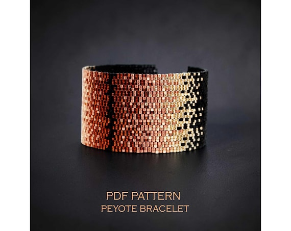 Modern Ombre Peyote Pattern (2-Drop) for Copper & Gold Bracelet, Elegant Shiny Gradient Beadweaving Chart, Statement Jewelry Project