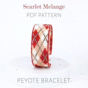 Classic Argyle Peyote Bracelet Pattern, Peach & Red Tartan Plaid Cuff Chart, Preppy Textile Inspired Beadweaving Design