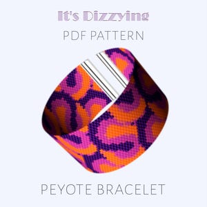Miyuki Delica pattern for peyoted bracelet with abstract swirls in very intense, vibrant colors. Stylish combinations of orange and purple