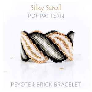 Modèle de bracelet en perles Art Déco - manchette en spirale dorée glamour peyotl et brick stitch (téléchargement PDF)
