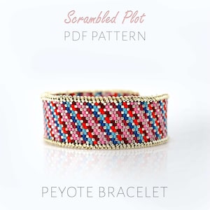 Kleurrijk tweed-peyote-armbandpatroon voor een geweven manchet, met een GRATIS zelfstudie met lusrand, abstracte bargello-stijl kralentabel