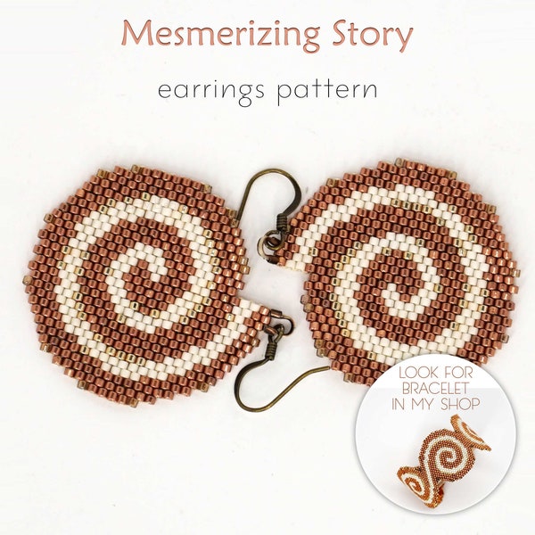 Digital pattern for beaded earrings with rugged copper spirals in urban rustic style. Both modern and timeless design for everyday wear.