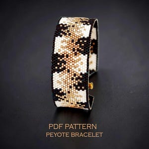 Gold & Bold Geometric Peyote Cuff Pattern, Modern Abstract Square Design Chart, Glam Party Bracelet, Beadweaving PDF