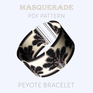 Digital beaded bracelet pattern made with even peyote stitch. Beige and shades of gray tones creates a sophisticated and serene accessory