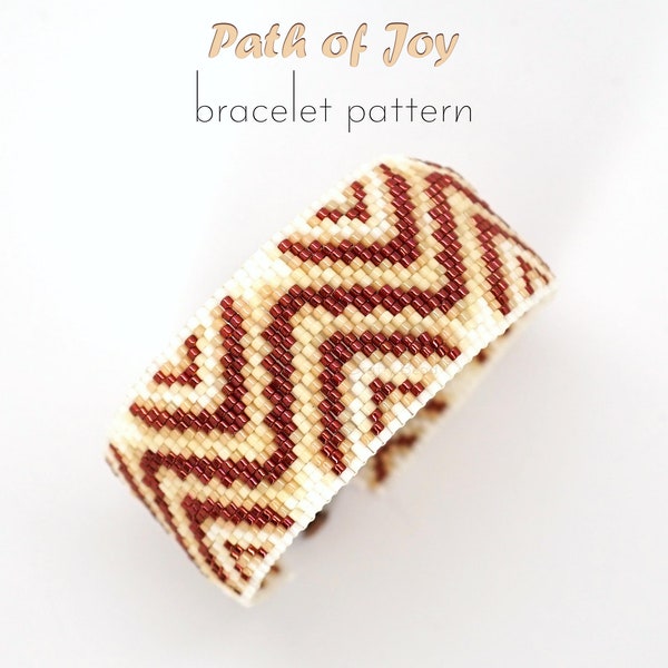 Two drop peyote pattern for beaded bracelet with a popular chevron motif in neutral and organic tones. This Art Deco style will suit you.