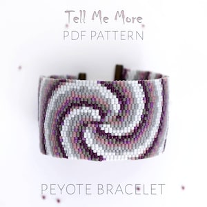 Hypnotic Spiral Peyote Bracelet Pattern, Mesmerizing Op Art Swirl Design in Purple and Grey, Modern Beaded Jewelry Project