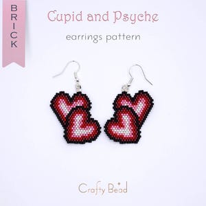 Brick Stitch Earrings Pattern for 2 Hugging Hearts, a Romantic Red Ombre Design Inspired by Mythological Lovers, DIY Jewelry Project