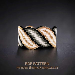 Patrón de pulsera de cuentas Art Deco: brazalete con espiral dorada degradada con puntada peyote y ladrillo (descarga en PDF)
