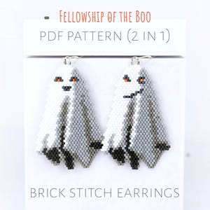 2-in-1 Halloween brick stitch earrings patterns - funny & spooky beaded boo ghosts (PDF download)