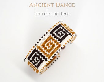 Miyuki Delica peyoted bracelet pattern with decorative theme in Greek style. Simple but timeless swirls in sun-kissed terracotta shades.