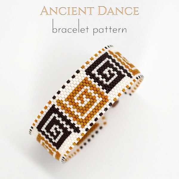 Miyuki Delica peyoted bracelet pattern with decorative theme in Greek style. Simple but timeless swirls in sun-kissed terracotta shades.
