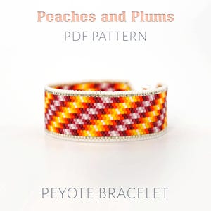 Plaid Peyote Bracelet Pattern, Orange and Purple Cuff Chart, Vibrant Sunset Beadweaving Design, Digital PDF