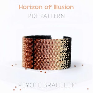 Modern Ombre Peyote Pattern (2-Drop) for Copper & Gold Bracelet, Elegant Shiny Gradient Beadweaving Chart, Statement Jewelry Project