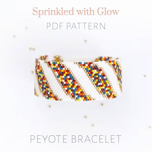 Colorful confetti peyote bracelet pattern - curved sprinkled ribbons beaded cuff (PDF download)
