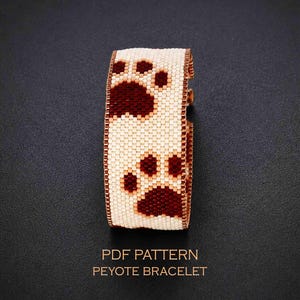 Cute Paw Print Peyote Stitch Bracelet Pattern, Dainty Animal Lover Cuff, Easy Beadweaving Cat Design for Pet Mom Gift, PDF word chart