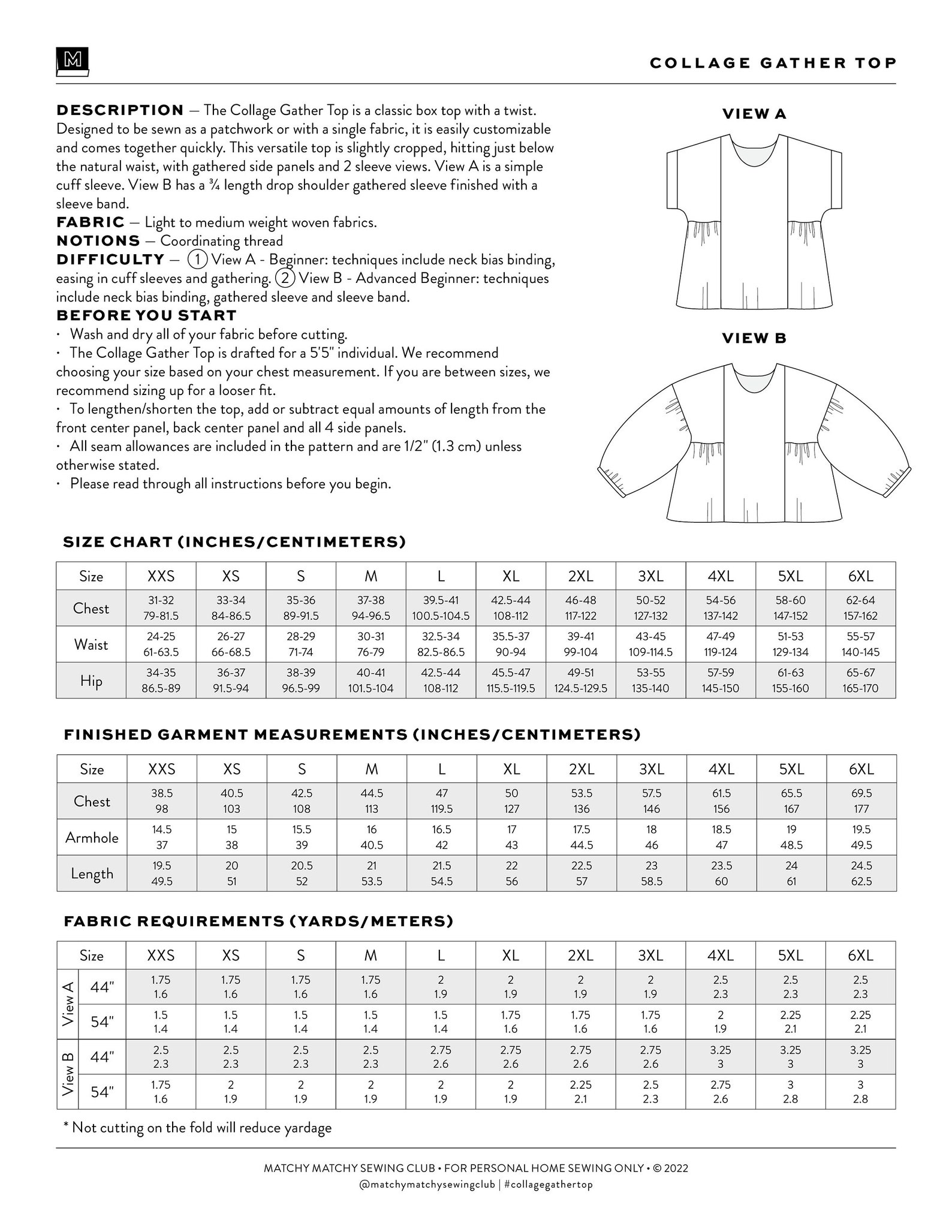 Collage Gather Top PDF Sewing Pattern - Etsy Australia