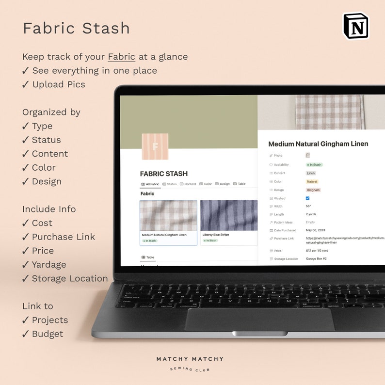 Sewing Clubhouse Notion Template Organize your sewing in a snap image 4