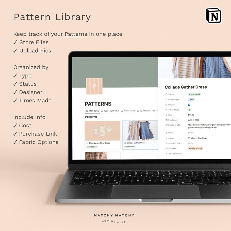 Sewing Clubhouse Notion Template Organize your sewing in a snap image 3