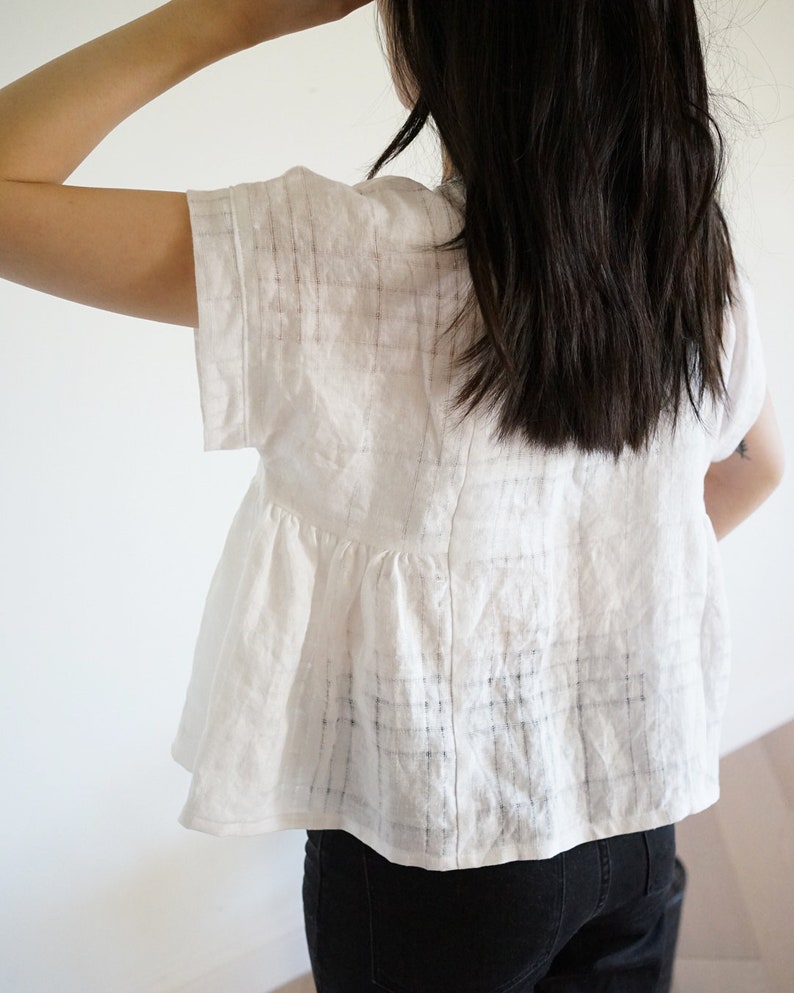 Custom Made Collage Gather Top White Linen Etsy