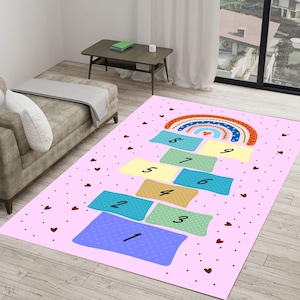 Hopscotch Teppich, Spielteppich, Lernteppich, Geschenke für Kinder, Teppich für Kinderzimmer, Raumdekor, Teppich für Mädchen, Spielmatte für Kinder