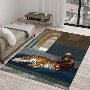 Le Tigre Et Le Gardien Art Rugs, Jean Leon Gerome, French Home Decor Rug, Area Rug, Modern Rugs, Rug For Living Room, Chenille Rug