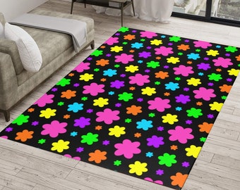 Rainbow Neon Daisy Pattern Rug, Carpet For Pink Purple Girls Bedroom Decor, Home Decor Rug, Modern Rugs, Boys Room Rug,  Kids Room Rug