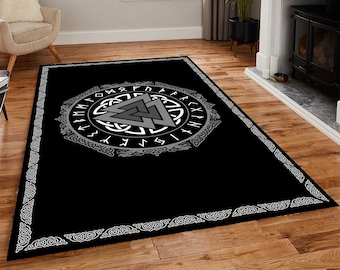 Viking decor Rug, Valknut norse pagan art, Scandinavian folk art viking runes shield decor Carpet-Home Decor Rug, Area Rug, Awesome Room Rug
