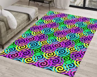 Rainbow Neon Whirlpool Rug, Carpet Pink Purple Girls Bedroom Decor, Home Decor Rug, Boys Room Rug, Dijital Art Rugs, Kids Room Rug