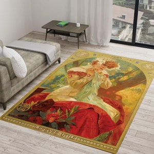 Lefevre-Utile Sarah Bernhardt  Poster painting Rug, Alphonse Mucha's Drawing Rugs, Home Decor Rug,Area Rug, Themed Rug,  Modern Rugs