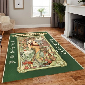 Bisquit's Colorful Brandy Lithographic Poster painting Rug, Alphonse Mucha's Drawing Rugs, Home Decor Rug,Area Rug, Themed Rug,  Modern Rugs