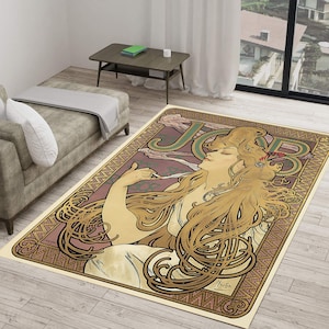 rugs for bedroomJob (1896) Poster painting Rug, Alphonse Mucha's Drawing Rugs, Home Decor Rug,Area Rug, Themed Rug,  Modern Rugs
