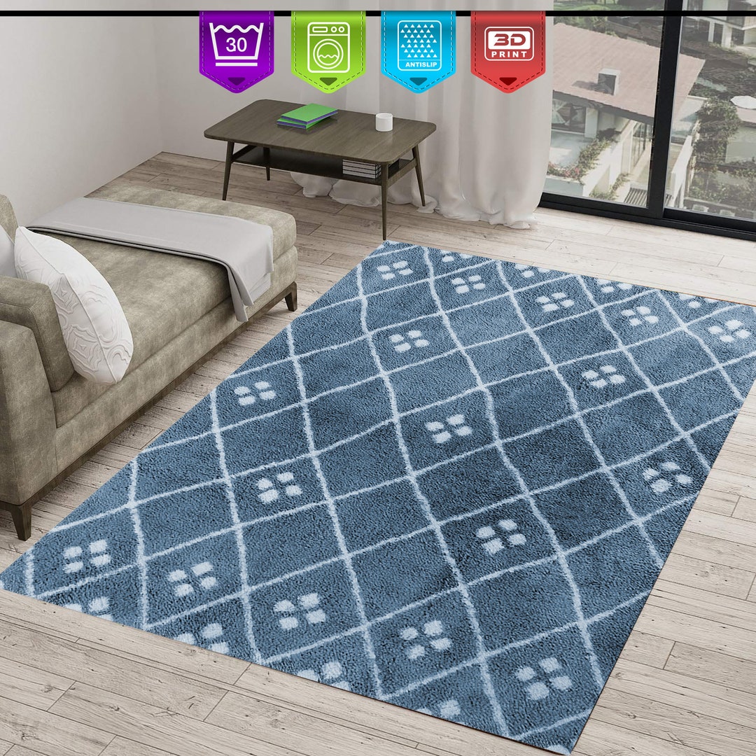 Rust Blue Rug Geometric Pattern Geometric Rug,line Pattern Rug,blue Rug,colorful Rug,design Rug,tumbled ...