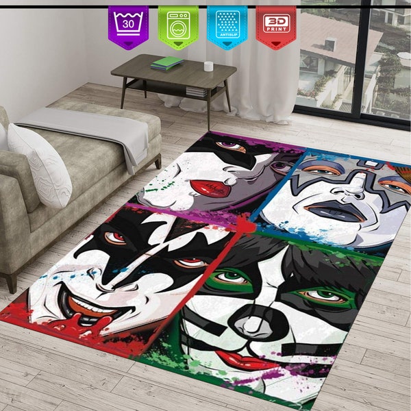 Rock Band Rug,Starchild Demon Catman Spaceman,American Rock Music Band Fans Gift,Housewarming Gift,Music Band Decor,Decorative Rug,Area Rug