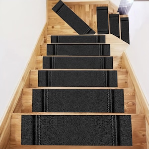 Leather Pattern,Black Rug,Stitching Decor,Stair Mat,Stair Step,The Record Patterned Rug,Special For Your Home Rug,Designer Stair Tread