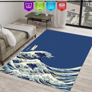 Hokusai Wave Area Rug: Japanese Art, Non-Slip Modern Decor