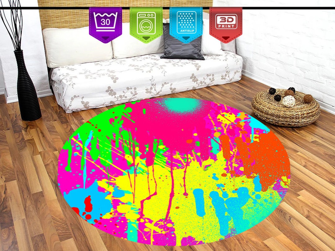 Orange Splat Rug Colorful Splatter Art Round Rug: Modern Home Decor - Etsy