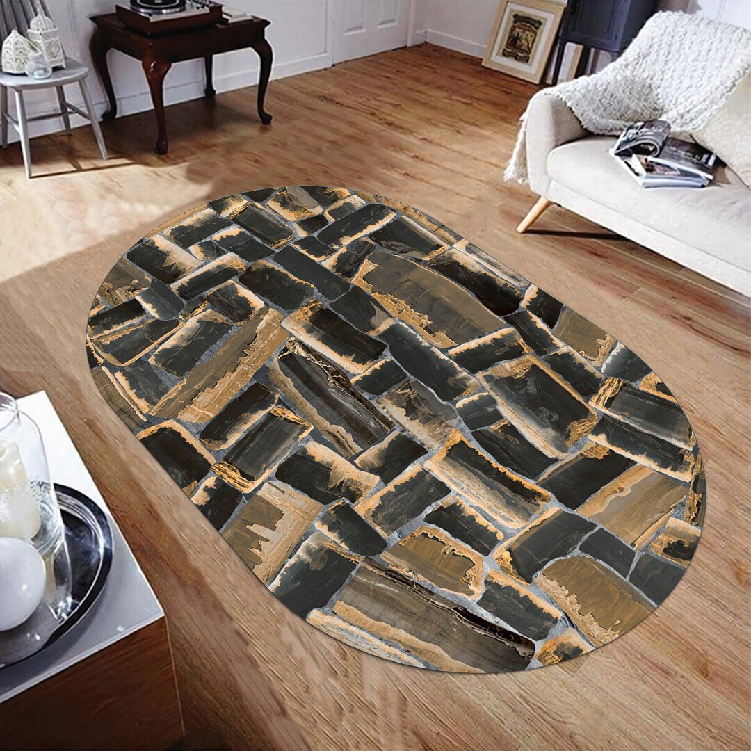 Brown Bricks Pattern Oval Rug: Modern Home Decor - Etsy