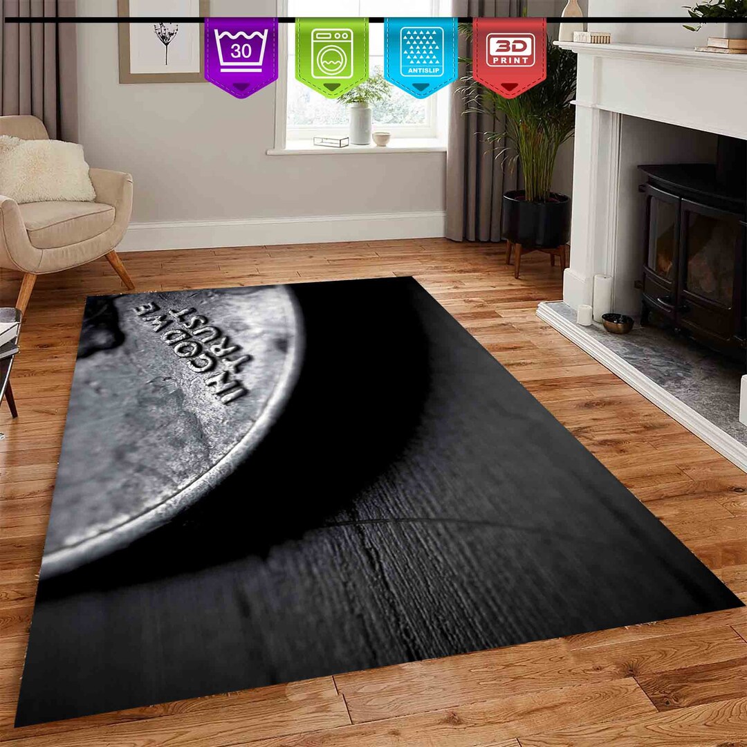 Libra Coin Rug Coin Design Rug: Modern Black Area Rug, Non-slip Chenille - Etsy