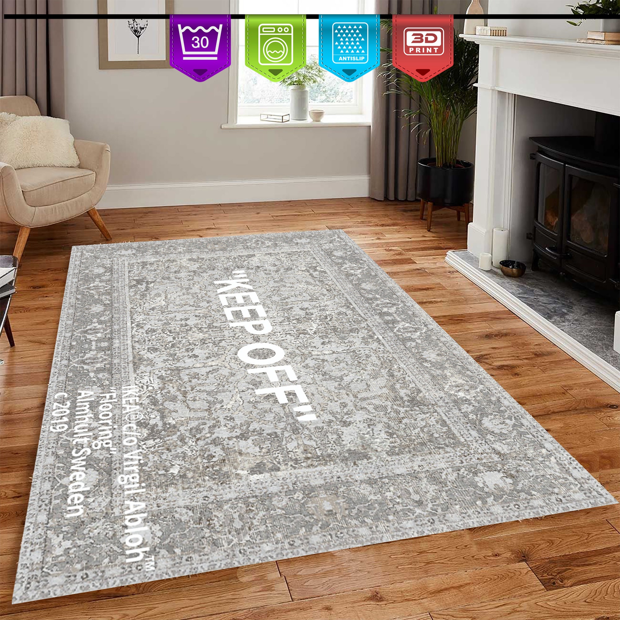 Keep off Grey Rug: Modern Non-slip Chenille Carpet - Etsy